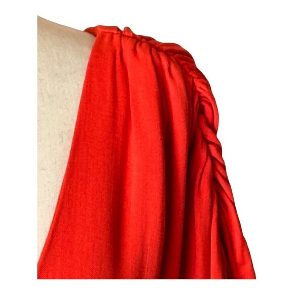Nicholas Dress Women 10 Red V Neck Gathered Sleeve Fit And Flare Midi - Picture 6 of 12